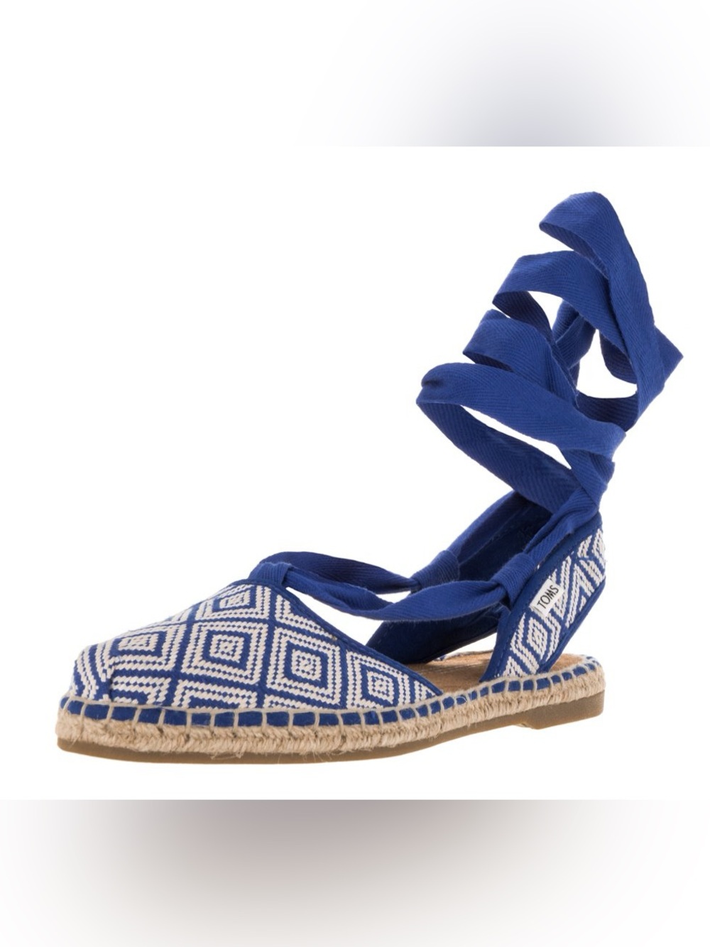 TOMS Blue and White Geometric Espadrille Lace-Up Flats
